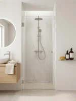 Ușă de duș batantă din sticlă securizată 8 mm, finisaj bronz, dimensiune 600x1980 mm