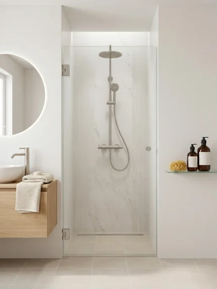 Ușă de duș batantă din sticlă securizată 8 mm, finisaj bronz, dimensiune 600x1980 mm